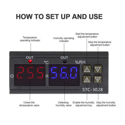 STC-3028 AC 220V DC 12V-24V Dijital Nem Kontrol Cihazı Çift Güç İzleme