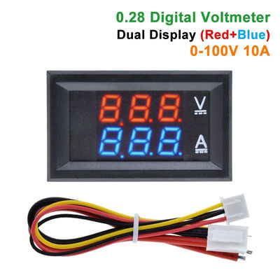DC 0-100V 10A Dijital Volt Amp Metre Ac 0.28&quot; Kırmızı Mavi Sürücü IC