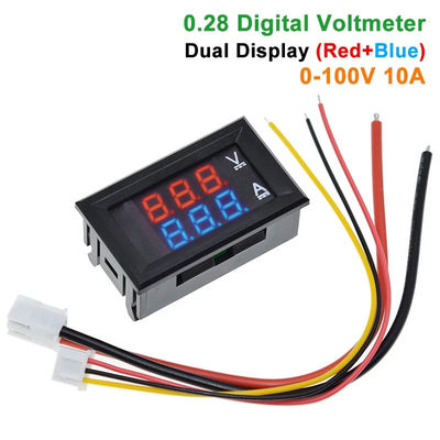 DC 0-100V 10A Dijital Volt Amp Metre Ac 0.28&quot; Kırmızı Mavi Sürücü IC