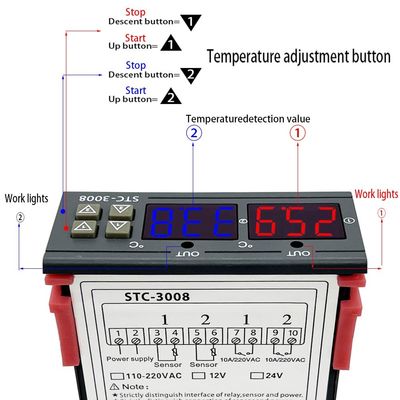 STC-3008 Dijital Termometre Kontrol Cihazı Problu İki Röle Çıkışı 12V 24V 220V