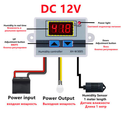 XH-W3005 DC 12V-220V 10A Dijital Nem Kontrol Cihazı 0-99 RH Aralığı İzleme Sistemi