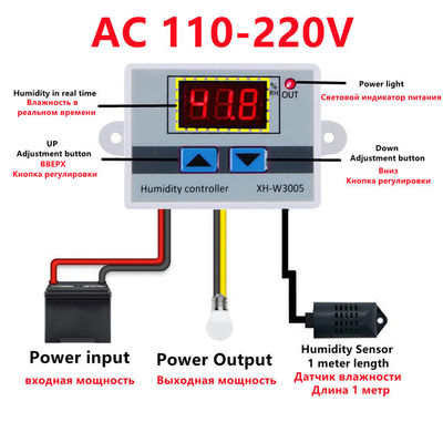XH-W3005 DC 12V-220V 10A Dijital Nem Kontrol Cihazı 0-99 RH Aralığı İzleme Sistemi
