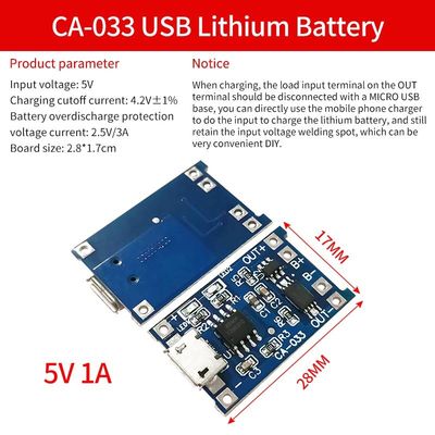 Koruma ve çift fonksiyonlu Tip-C / Mikro USB 5V 1A 18650 TP4056 Lityum Pil Şarj Modülü