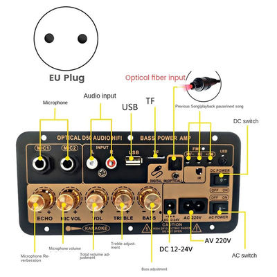 D50 100W Güç Çıktısı Amplifier Board Optik Ses Girişi ve Düzenlenebilir Yüksek Alçak Tonlar ile Bluetooth AMP