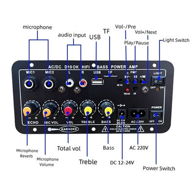 D10 12V 24V Subwoofer Dijital Güç Amplifier Board Kablosuz Ses Stereo BT 5.0 Çift Mikrofon Karaoke Amp Hoparlör Acc