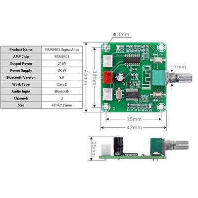 CA-8403B Bluetooth 5.0 Stereo Mini Dijital Güçlendirici 2 * 3W Çıktısı ve PAM8403 Çipli