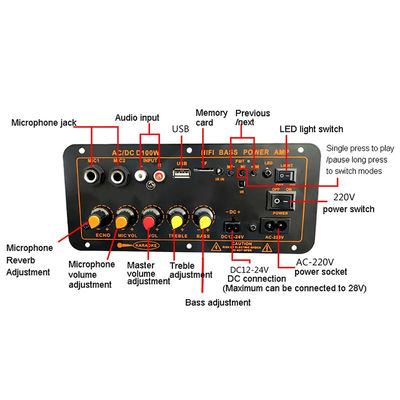 D100W Bluetooth 5.0 Güç Amplifier Board AC 220V DC 12-24V 5V Kablosuz Modül 8-12 Inç