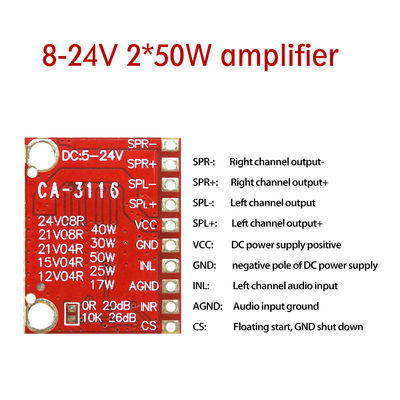 TPA3116 Güçlendirici Modülü 50W Çift Kanal Dijital Güç Güçlendirici Kartı DC 8V ~ 24V ve POP Gürültüsü Yok