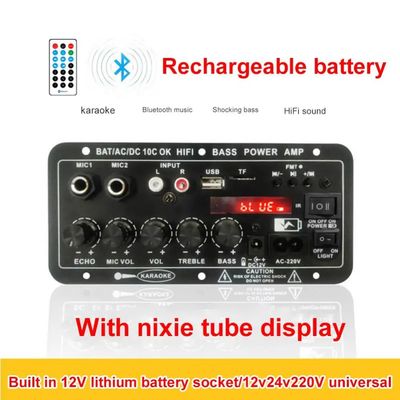 24V/220V Araba Amplifier Subwoofer ve Karaoke için 120W Güçlü Çift Mikrofon ve Bluetooth ile Mono Ses Amplifier