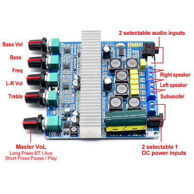 2.1 Kanal Ev Amplifier TPA3116D2 Stereo Audio ve Subwoofer için 100W Güçlü