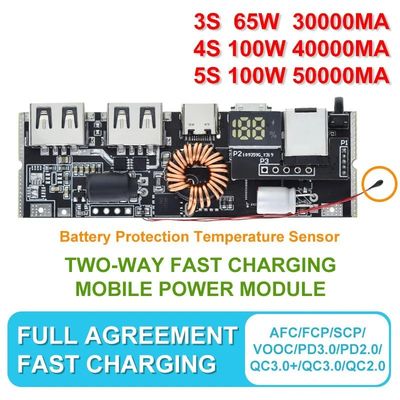 QC4.0 QC3.0 LED Çifte USB PD Güç Bankası 18650 Sıcaklık Kontrolü ile Şarj Modülü