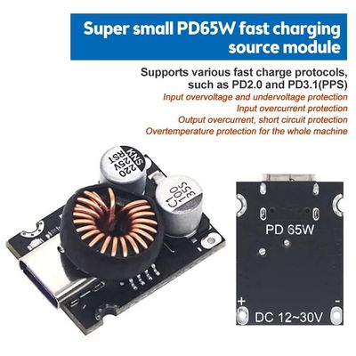 QC4.0 QC3.0 Tip-C USB PD65W Hızlı Şarj Adaptörü Modülü Standart Montaj Tipi ile