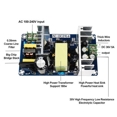 DC 36V Çıkış Voltajı AC/DC Değiştirme panosu 100-240V 5A 180W Değiştirme Güç Tedarik Modülü