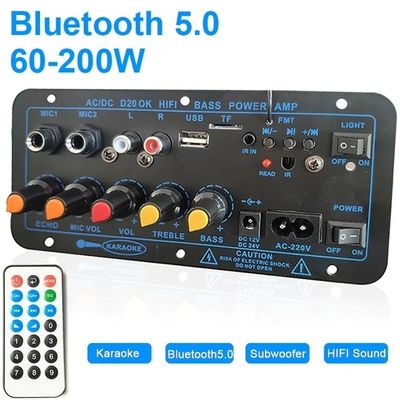 D20 60-200W BT Amplifier Board Araba Stereo Amplifier Subwoofer USB FM Radio TF Player Çift Mikrofon