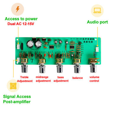 Yüksek/Orta/Düşük Ayarlamalı ve 4558 Op Amp Özellikli Çift AC12-15V ile BY08 Doğrusal Güç Amplifikatörü Kartı