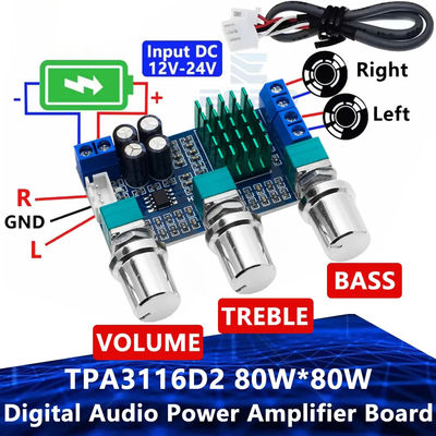 80W x 2 Çift Kanallı Dijital Ses Amplifikatör Kartı TPA3116D2 Modülü, Yüksek Verimlilik >%90