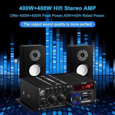 AK-380 USB SD Ses Gücü Amplifikatörü 400W 2.0 CH HiFi Stereo AMP Hoparlör Ev için uzaktan kumanda ile Bluetooth 5.0 Amp Alıcı