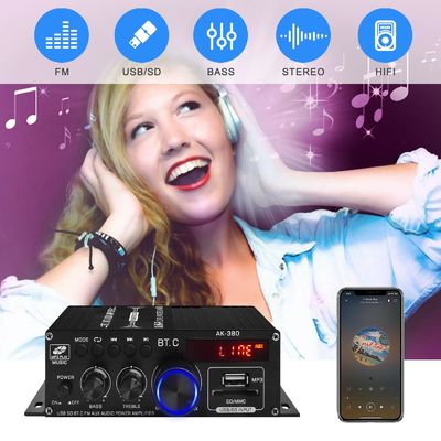 AK-380 USB SD Ses Gücü Amplifikatörü 400W 2.0 CH HiFi Stereo AMP Hoparlör Ev için uzaktan kumanda ile Bluetooth 5.0 Amp Alıcı
