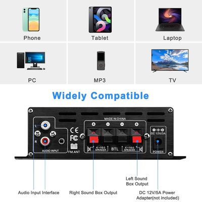 AK-380 USB SD Ses Gücü Amplifikatörü 400W 2.0 CH HiFi Stereo AMP Hoparlör Ev için uzaktan kumanda ile Bluetooth 5.0 Amp Alıcı