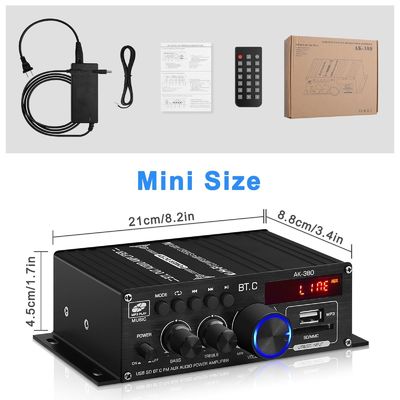 AK-380 USB SD Ses Gücü Amplifikatörü 400W 2.0 CH HiFi Stereo AMP Hoparlör Ev için uzaktan kumanda ile Bluetooth 5.0 Amp Alıcı