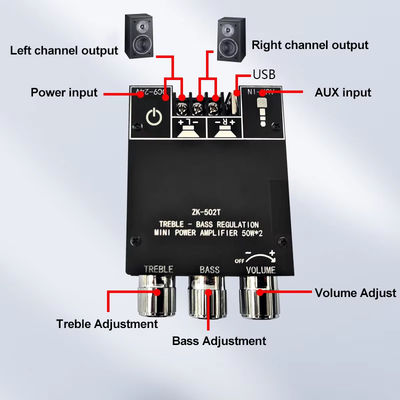 TPA3116D2 Subwoofer Ses Güçlendirici Modülü ZK-502T 2*50W Bass AMP ve AUX İletişimli 2 Kanal Ses Stereo Kartı