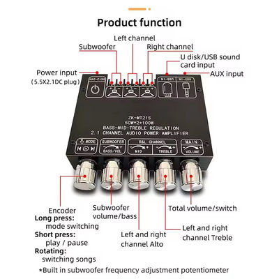 2.1 Kanal Subwoofer AUX 12V 24V Audio Stereo 5.1 Bass Dijital Güç Amplifier Board ZK-MT21S 2x50W DC Adaptörü için 100W