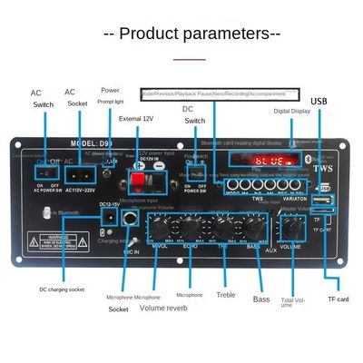 Şarj edilebilir Trolley Stereo Araba Subwoofer Ses Gücü Amplifier Özel Kalıp Tasarımı ile PCB 2.0, Kanal 12V