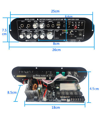 D1000 2.1 Kanal Subwoofer Dijital Amplifier Board 50W + 50W + 100W 12v Ev Gücü Amplifier Yüksek / Düşük Tonu Şarj edilebilir
