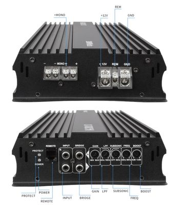 Yüksek Güçlü 12V 2000W Araba Ses Güç Amplifikatörü 2000 Watt Mono Sınıf D Subwoofer ve Geçiş Filtreleri