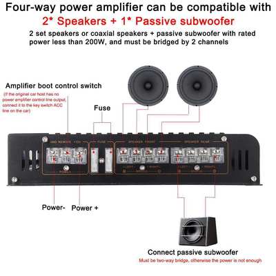 Yeni Model 1900.4 Yüksek Güçlü Araba Ses Amplifikatörü 12V Alüminyum Alaşımlı Araç İçi Dört Yollu 4 Kanal Crossover'ların Doğrudan Satışı