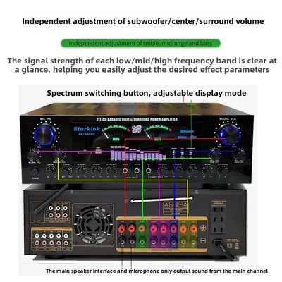 AV-888BT 2800W Ev Karaoke Çift Halka Güç Güçlendirici Yeni Model 7.1 Kanal Bölgesi Düzenleme Yüksek Güçlü Metal Yapı