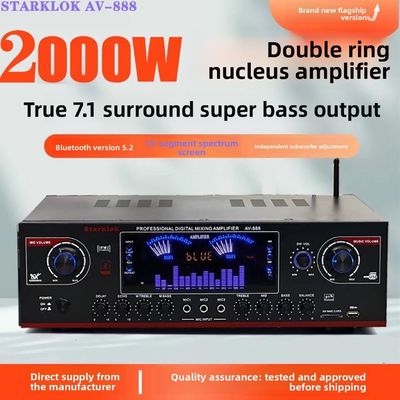 AV-888 7.1 Kanal 2000W Yüksek Güçlü Ev Tiyatrosu Karaoke Güçlendirici Hoparlör Çift Döngü 12 Tüp