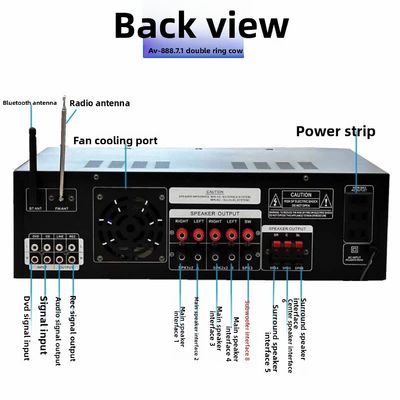 AV-888 7.1 Kanal 2000W Yüksek Güçlü Ev Tiyatrosu Karaoke Güçlendirici Hoparlör Çift Döngü 12 Tüp