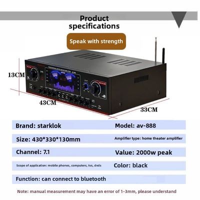 AV-888 7.1 Kanal 2000W Yüksek Güçlü Ev Tiyatrosu Karaoke Güçlendirici Hoparlör Çift Döngü 12 Tüp