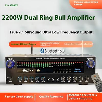 AV-9388BT/AV-999BT 2200W/1200W Profesyonel 7 Kanallı BT Kablosuz Amplifikatör Yüksek Kaliteli Ev Sineması 7.1 Hoparlör Sistemi Metal