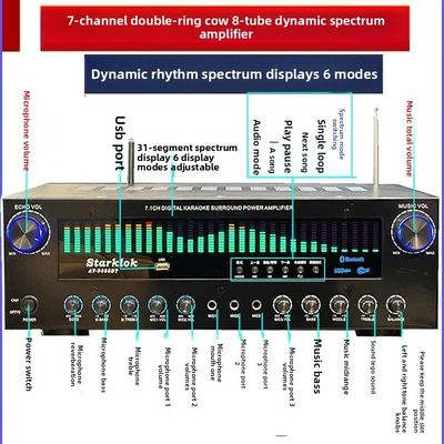 AV-9388BT/AV-999BT 2200W/1200W Profesyonel 7 Kanallı BT Kablosuz Amplifikatör Yüksek Kaliteli Ev Sineması 7.1 Hoparlör Sistemi Metal