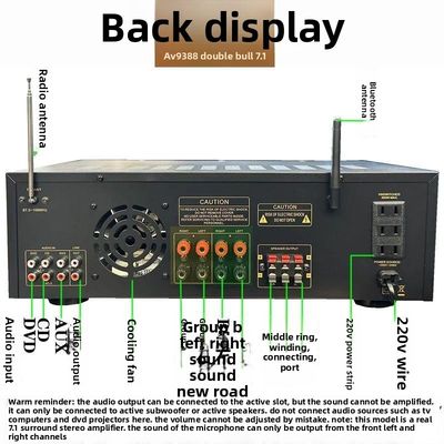 AV-9388BT/AV-999BT 2200W/1200W Profesyonel 7 Kanallı BT Kablosuz Amplifikatör Yüksek Kaliteli Ev Sineması 7.1 Hoparlör Sistemi Metal