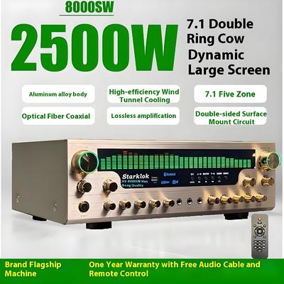 8000SW Amiral Gemisi Sürümü 7.1 CH 2500W Ev Amplifier Tam Alüminyum Alaşım Altın Beden Çift Halka Sığır Bölme Stereo Amplifier