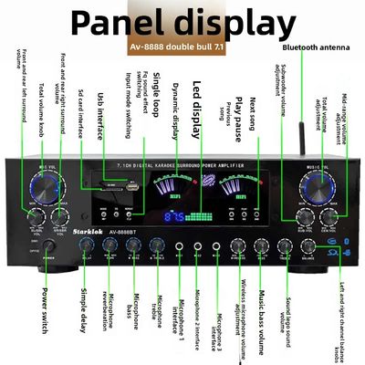 AV-8888BT Profesyonel 7.1 Kanal 2000W Ultra Yüksek Güçlü Ev Tiyatrosu Amplifikatörü BT Kablosuz Ev KTV Etraf Ses Sistemi