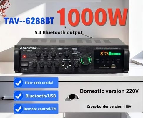 AV-6288BT 1000W 2*500W Yüksek Kaliteli Karaoke Amplifikatörü Çift Kullanımlı 12V/220V AC/DC BT Kablosuz Plastik Malzeme