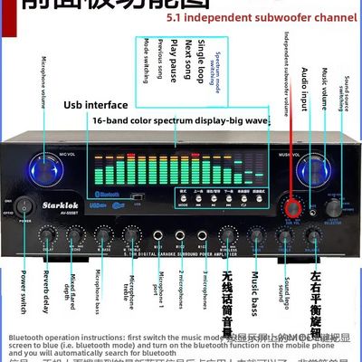 AV-555BT Profesyonel 5.1 Kanal Dinamik Spektrum Amplifikatör 600W Yüksek Güçlü Metal Konstrüksiyonlu Ev Sineması Subwoofer'ı