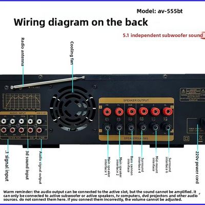 AV-555BT Profesyonel 5.1 Kanal Dinamik Spektrum Amplifikatör 600W Yüksek Güçlü Metal Konstrüksiyonlu Ev Sineması Subwoofer'ı
