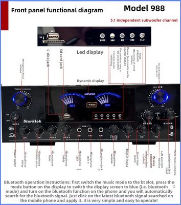 AV-988BT 5.1 Yüksek Güçlü Karaoke Ev Konferansı Güçlendirici Çevre Algılayıcıları HF ile 8-Tüp Alt Seslendiricisi