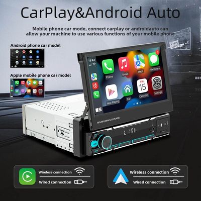 Creatall 7 İnç Kablosuz Evrensel Araba MP5 Oynatıcı Teleskopik Tek Mil Gösterge Paneli Monteli MP3 Kart Yuvası USB CarPlay