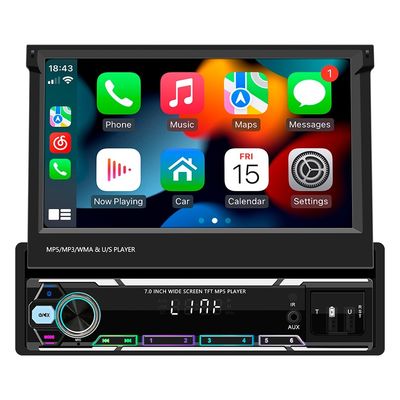 Creatall 7 İnç Kablosuz Evrensel Araba MP5 Oynatıcı Teleskopik Tek Mil Gösterge Paneli Monteli MP3 Kart Yuvası USB CarPlay