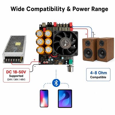 600W+600W Çift TPA3255 Amplifikatör Kartı Fan Soğutmalı Sınıf D Stereo Amplifikatör Kartı DC18-50V